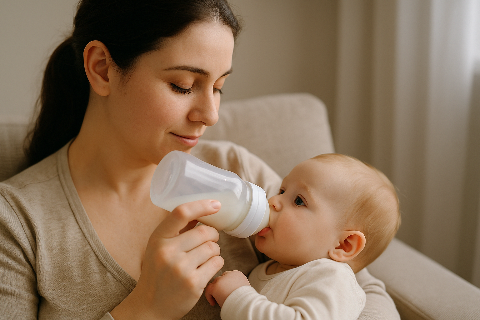 femme donne biberon a bebe