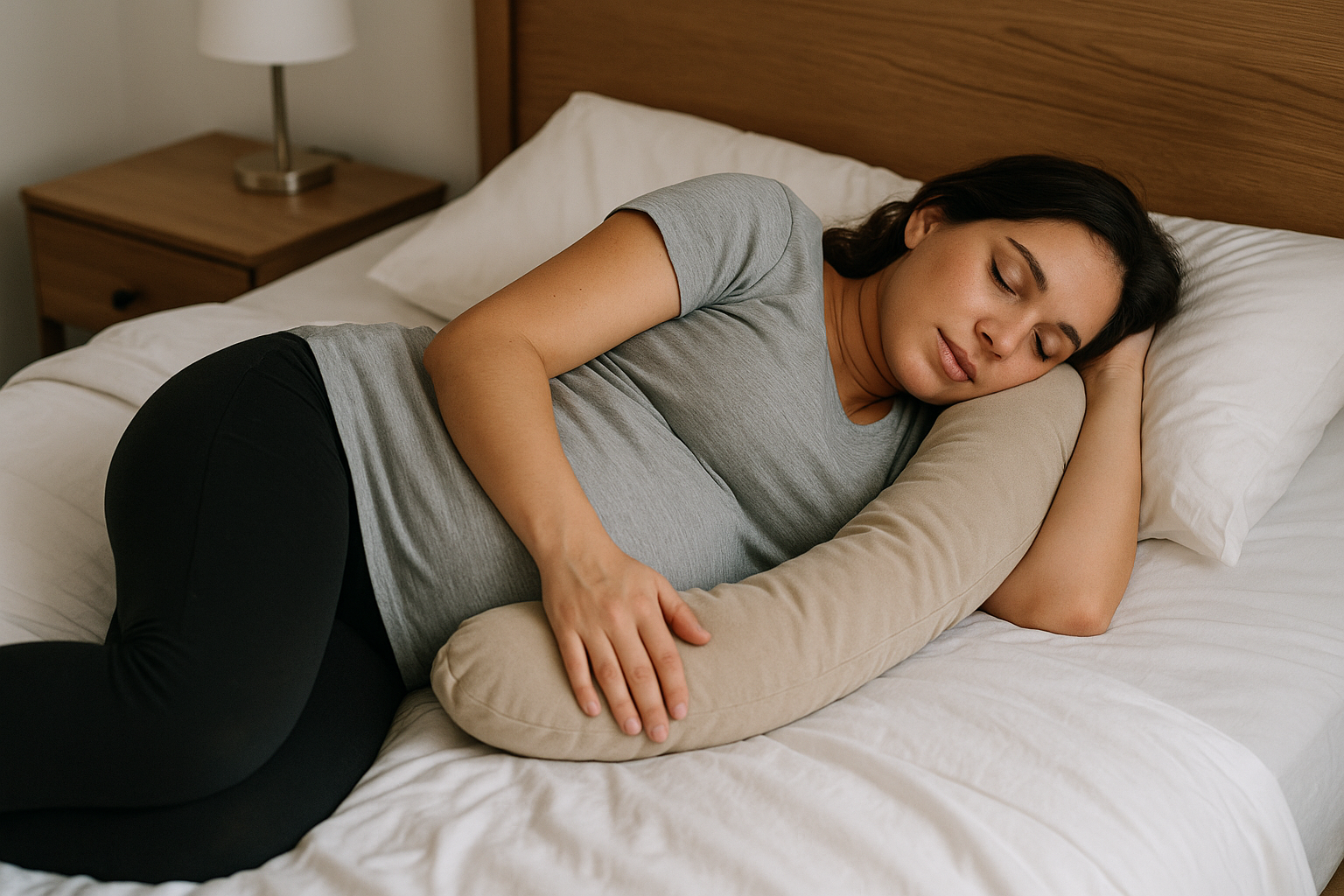 femme enceinte dort avec coussin d'allaitement